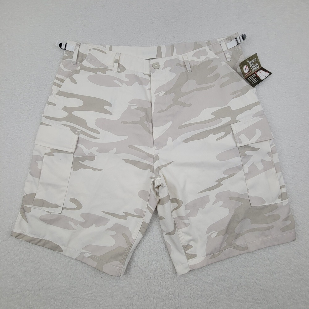 Rothco BDU Combat White Camo Cargo Shorts Mens Large L Regular Cotton Poly NWT